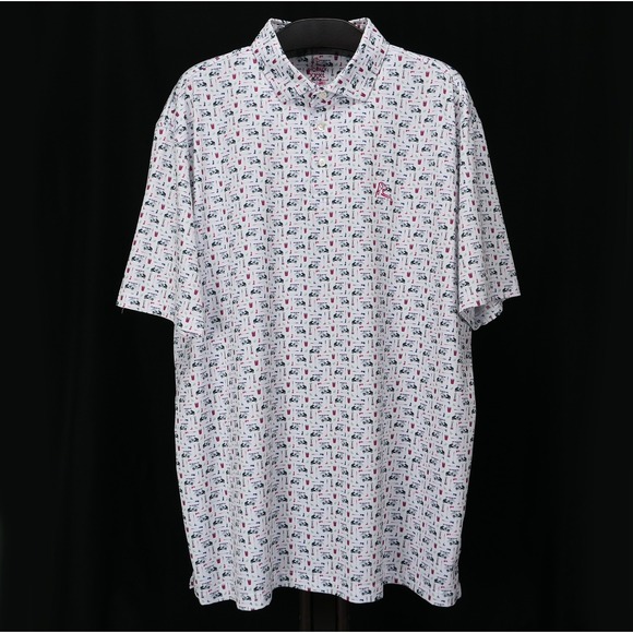MINT! Rhoback Mens 3XL Polo Shirt Bev Golf Cart Drinks Print White Luxury Preppy - Picture 2 of 8